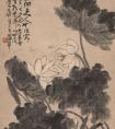 清_蒲華_荷花圖軸，紙本，水墨 書法作品